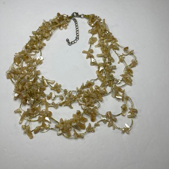 neutral natural beaded rock chip necklace taupe cream multi strand tribal boho - Picture 3 of 7